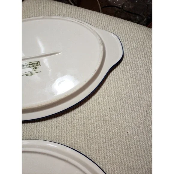 Temptations By Tara Blue Old World 12" & 13.5" Oval Serving Trays Lids - Picture 12 of 16
